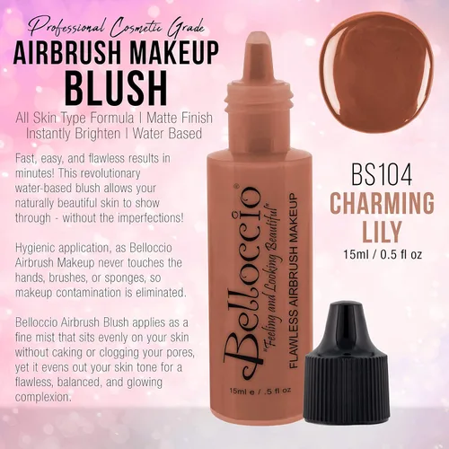 Vista 2 de Botella de media onza de Charming Lily Blush Belloccio's Professional Flawless Airbrush Makeup Blush
