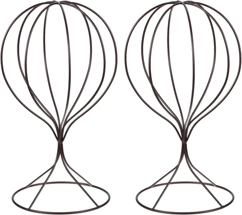 Vista 7 de uxcell Soporte de exhibición de metal para sombreros, paquete de 2 soportes de mesa para sombreros y pelucas, soporte moderno para armario para Negro