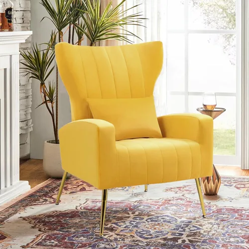 Vista 11 de Silla decorativa de terciopelo con respaldo abatible y cojín lumbar, sillón moderno para sala de estar/dormitorio, silla lateral de recepción