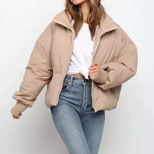 Vista 7 de Oggfader Chaqueta acolchada de invierno para mujer, manga larga, abrigo cálido, chaquetas acolchadas a la moda