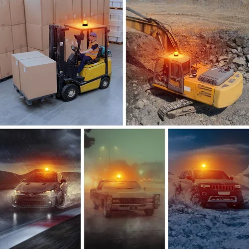 Vista 7 de Dinfu Luz estroboscópica LED, luces de advertencia ámbar, luz intermitente de emergencia con imán para vehículo, carretilla elevadora, tractor