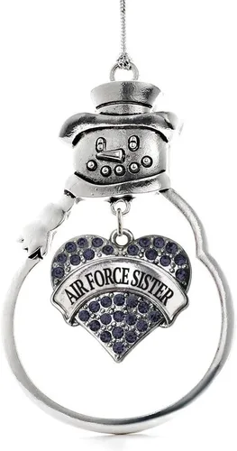 Vista 64 de Inspired Silver - Fuerza Aérea - Adorno de Navidad plateado - Adorno de árbol de Navidad con colgante de corazón azul con circonita cúbica