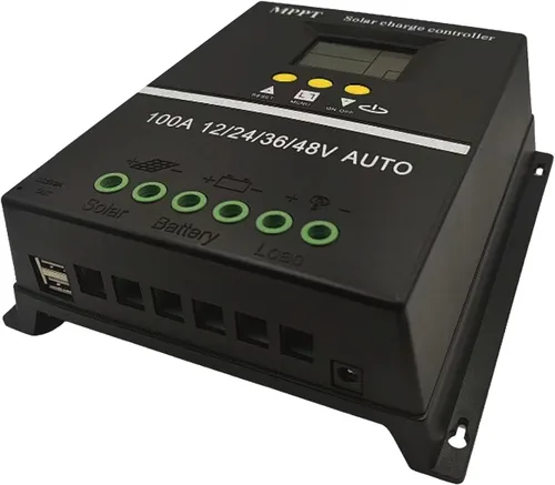 Vista 7 de Controlador de carga solar MPPT 100A, 12/24/36/48V, pantalla LCD, USB dual, negro