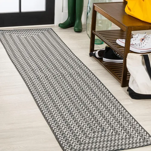 Vista 11 de JONATHAN Y Concentric Squares - Alfombra de pasillo para interiores y exteriores, 2 x 8 pies, color aguamarina/gris claro, cheurón, moderna