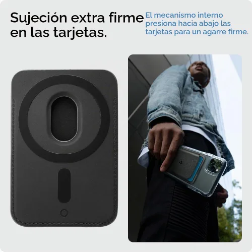 Vista 7 de Spigen para Billetera MagSafe, Sostiene 2 Tarjetas, MagFit Compatible con Modelos iPhone 17/16/15/14/13/12, Serie Pixel 10, Fundas MagSafe Pu Negro