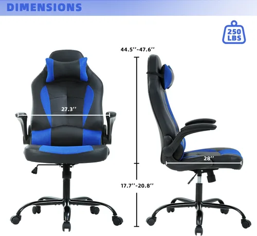 Vista 2 de Silla de videojuegos de respaldo alto, silla de computadora con reposacabezas y soporte lumbar, silla de computadora de altura ajustable, silla