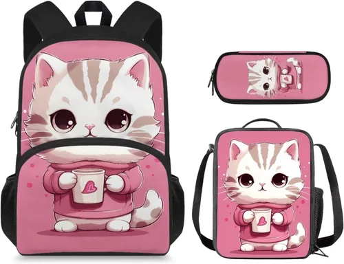 Vista 42 de Mochila 3D Otter para niños de 9 a 11 años, bonita mochila para niñas para la escuela, mochila elegante para niños con lonchera y bolsa