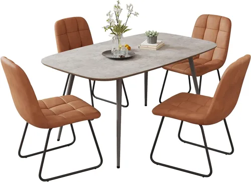 Vista 7 de HIPIHOM Juego de mesa de comedor de 47.2 pulgadas para 4, mesa de comedor de madera moderna, sillas de comedor de cuero, juego de 4 mesas y sillas