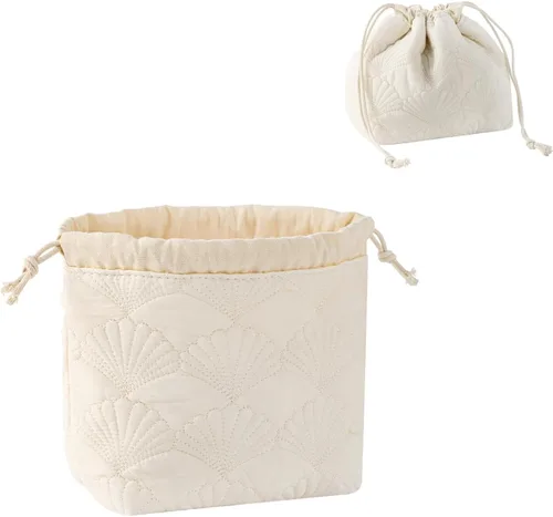 Vista 14 de RSRSLEII Bolsa de maquillaje acolchada de conchas de algodón, bolsa de aseo 01Blanco