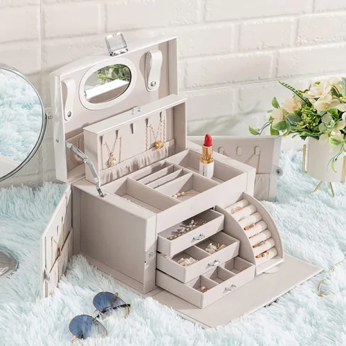 Vista 2 de Oyydecor Joyero organizador para mujeres y niñas piel sintética para personas mayores caja de almacenamiento de joyas con cerradura organizador