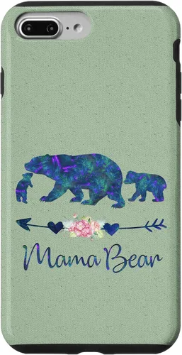Vista 12 de Teal Blue Purple Floral Mama Bear and Two Cubs Light Green Case for iPhone 16