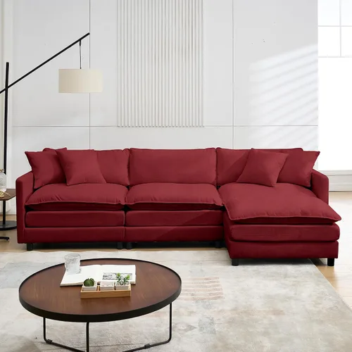 Vista 21 de Sofá modular convertible seccional, sofá de 4 asientos en forma de L con diván reversible, sofá de nube de asiento profundo, sofá cama 3 en 1, tela