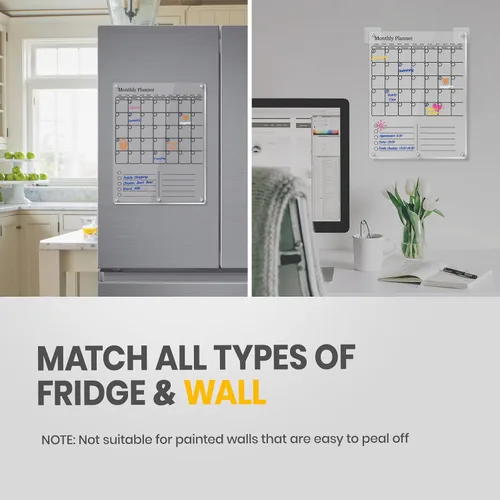 Vista 7 de Calendario magnético para refrigerador, calendario acrílico grueso para refrigerador con imanes fuertes, pizarra blanca transparente de borrado