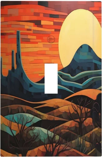 Vista 86 de Cubiertas de Salida Decorativas Boho Midcetury Oro Paisaje de Montaña del Sol 1 Banda Cubierta de Placa de Pared Receptáculo Interruptor de Luz