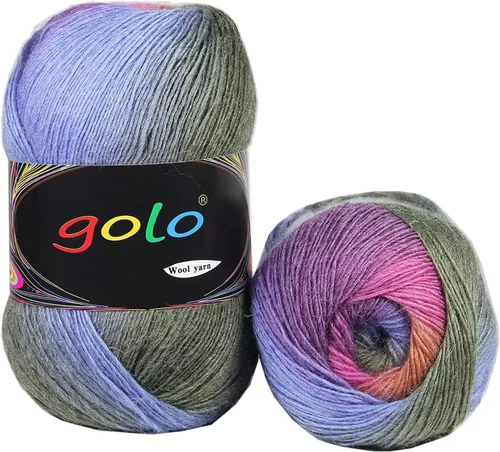 Vista 29 de Hilo de lana golo para tejer 200 yardas, hilo Cachemire multicolor arcoíris
