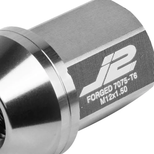 Vista 3 de J2 Engineering Juego de 20 tuercas de aluminio 7075 con extremo cerrado M12 x 1.5 con adaptador de enchufe, plata, asiento cónico, LN-T7-006-15-SL