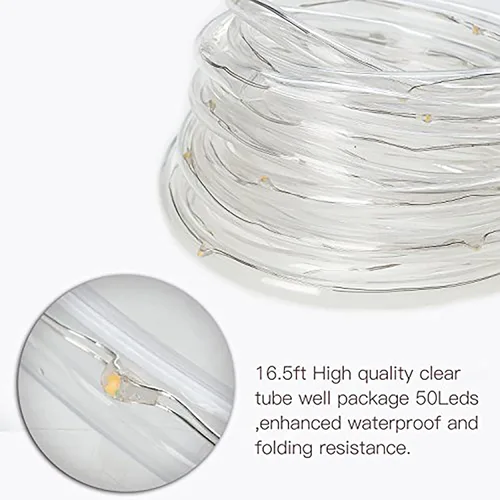 Vista 5 de Tira de luces solares de lichi para exteriores, 16.5 pies, 50 LED, impermeable, con cuerda de luces para exteriores, ideal para decoración