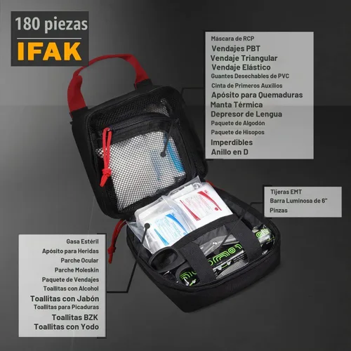 Vista 4 de Everlit IFAK Molle EMT Kit de primeros auxilios tácticos de 180 piezas para acampar al aire libre, kits de emergencia para camping, barco, caza Negro