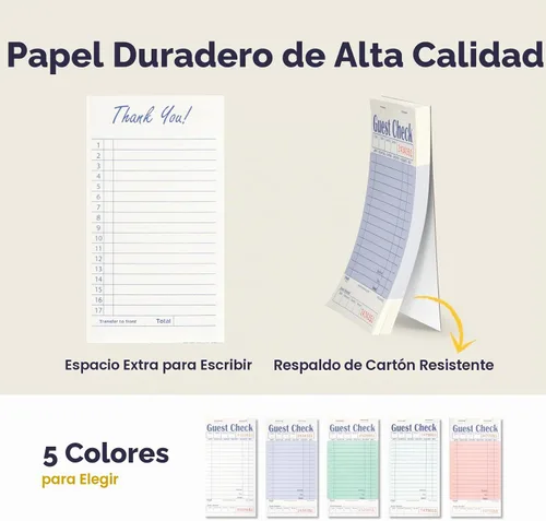 Vista 5 de FMP Brands Libros de cheques de invitados para servidores, papel de bloc de notas de servidor, total de 500 hojas (10 blocs), azul con recibo