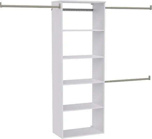 Vista 6 de ClosetMaid El kit de armario colgante SuiteSymphony incluye (1) torre, (3) barras de armario, (4) estantes, (3) estantes superiores con soportes