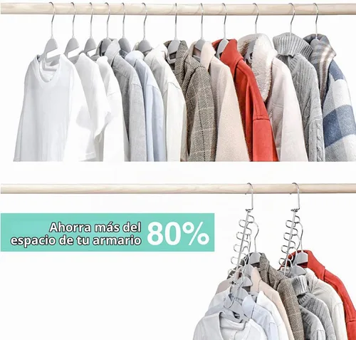 Vista 2 de KLEVERISE - Paquete de 4 perchas de metal que ahorran espacio, perchas de acero inoxidable que ahorran espacio para ropa, en cascada mágica, ahorro