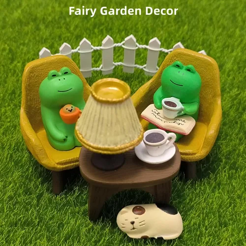 Vista 3 de Figuras de rana en miniatura, divertida estatua creativa de rana de resina para decoración del hogar, decoración de fiestas, oficina, escritorio