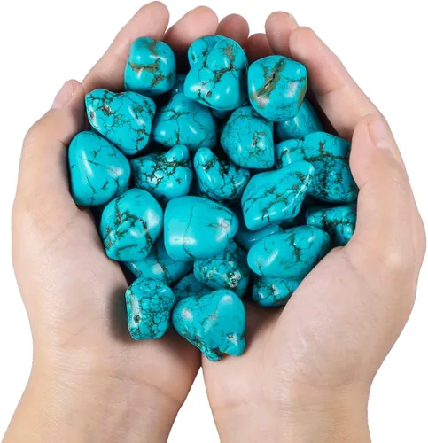 Vista 4 de rockcloud Piedras pulidas irregulares de howlita verde turquesa de 1/2 Ib para Wicca, Reiki y cristal curativo energético, decoración del hogar