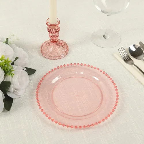 Vista 4 de Efavormart - Paquete de 10 platos de postre de plástico transparente rubor con borde de cuentas, platos redondos desechables para ensalada, 8