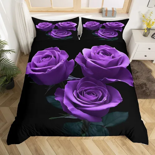 Vista 8 de Juego de funda de edredón con diseño floral de rosas arcoíris para niños, niñas y mujeres, funda de edredón colorida para parejas, enamorados, día