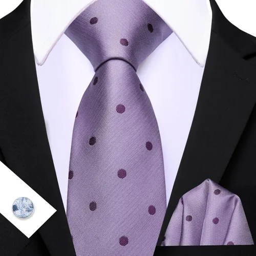 Vista 54 de Barry.Wang Corbatas de seda para hombre, diseño de lunares, gemelos cuadrados de bolsillo, gemelos para negocios, boda