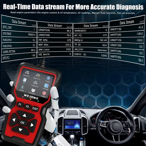 Vista 6 de WEJOWE Herramienta de diagnóstico del escáner OBD2 mejorada, lector de código de motor OBD2 escáner con reinicio, prueba de batería, modo de luz