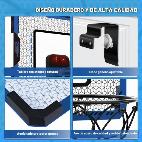 Vista 8 de Aro de baloncesto interior para niños de 5 a 10 años, con marcador electrónico y 3 bolas, mini aro sobre la puerta para cumpleaños de niños