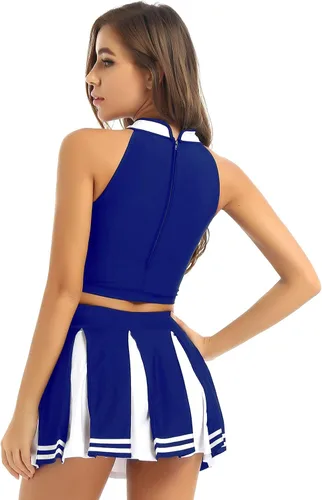 Vista 2 de JEEYJOO Conjunto de uniforme de animadora para mujer camiseta corta sin mangas con falda plisada