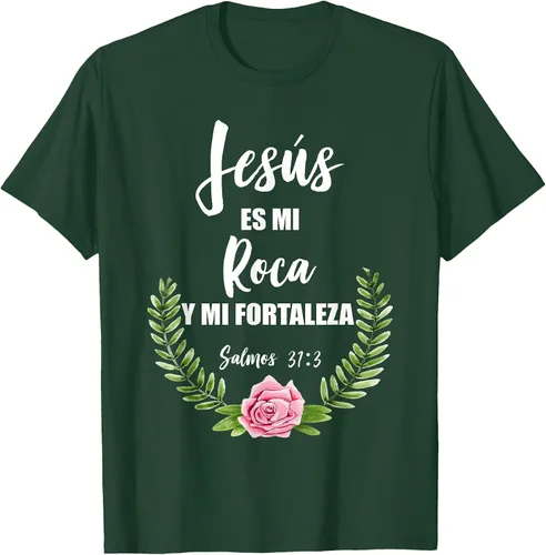 Vista 23 de Jesus ES Mi Roca - Camiseta con versículo bíblico cristiano español Salmos Asphalt Grey