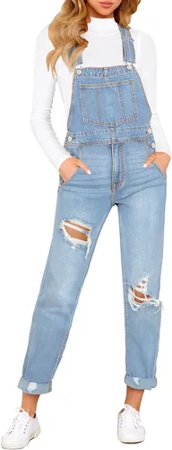 Vista 9 de luvamia - Overol de mezclilla ajustable y elástico para mujer, con pechera, jeans, pantalones, jumpsuits A1 Cody Blue
