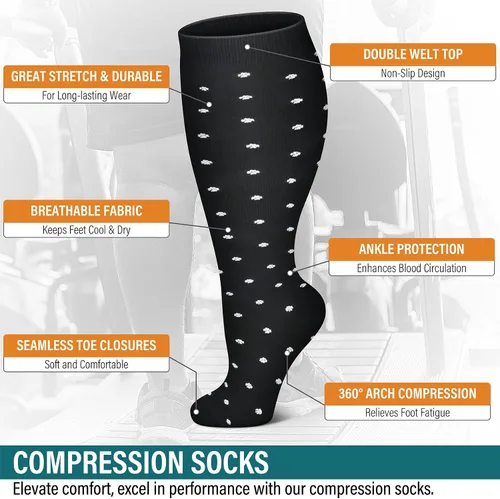 Vista 5 de FEYHAY Calcetines de compresión de cobre de talla grande (3 pares) de circulación de 20-30 mmHg es el mejor atlético y diario para hombres y mujeres