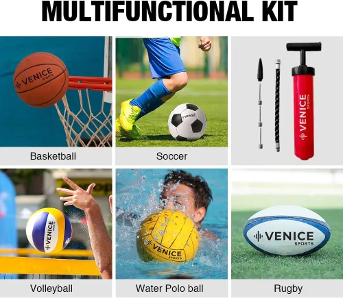 Vista 6 de Kit de bomba de bola de 8 pulgadas, perfecto para pelotas de fútbol, voleibol, baloncesto, fútbol y más, kit completo de bomba de mano con agujas