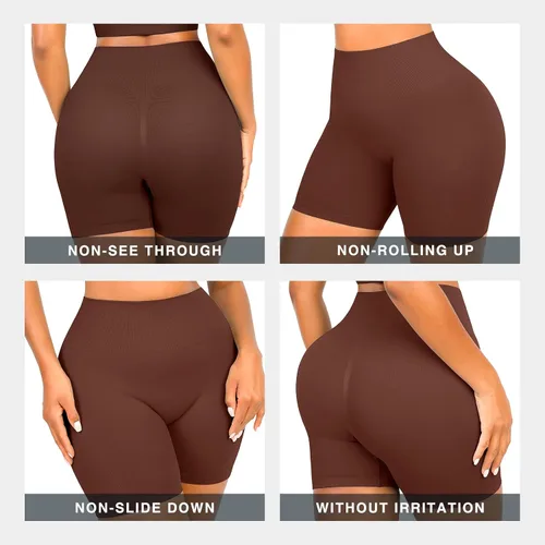 Vista 6 de Conjuntos de entrenamiento para mujer, 2 piezas, sin costuras, brasier deportivo acanalado, pantalones cortos de cintura alta, tallas regulares