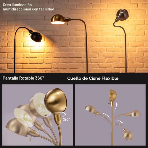Vista 2 de O'Bright - Lámpara de pie ajustable con cuello de cisne flexible y pantalla giratoria, enchufe E26, base de 10 pulgadas, ideal para leer, mesita