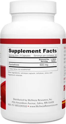 Vista 2 de Wellness Resources Pantethine - Vitamina activa B5. Vegana (300 mg por cápsula, 90 cápsulas)