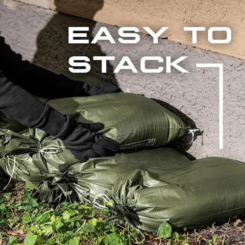 Vista 8 de Bolsas de arena resistentes para inundaciones, bolsas de arena vacías con cuerdas de amarre, protección UV 1600 horas, control de inundaciones, 14 x