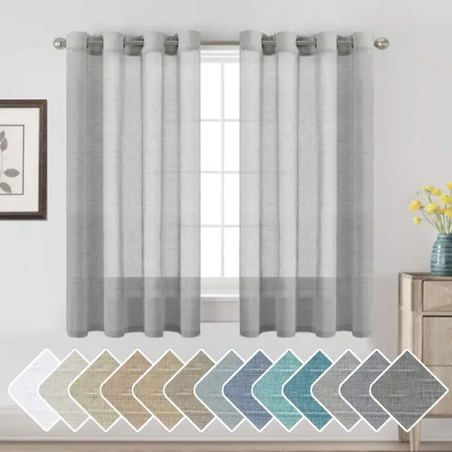 Vista 42 de H.VERSAILTEX Cortinas de lino de mezcla natural para sala de estar/cortinas de lino semitransparentes reductoras de luz de 54 pulgadas de largo