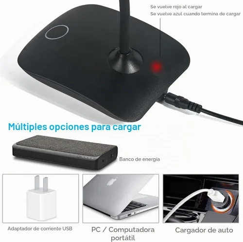 Vista 6 de DEEPLITE Lámpara de escritorio LED con cuello de cisne flexible de 3 niveles de brillo, lámpara de mesa a pilas de control táctil de 5 W, lámpara