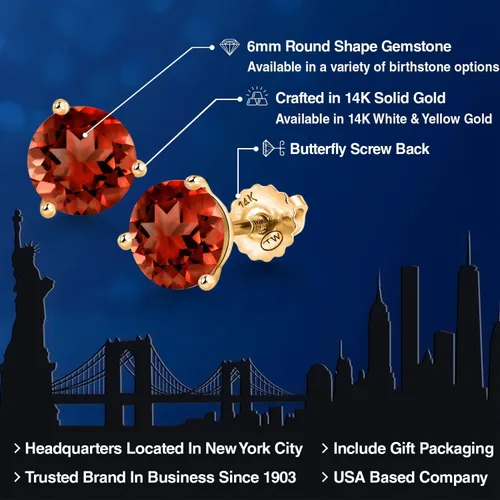 Vista 23 de Gem Stone King Aretes de Martini de oro amarillo de 14 quilates Aretes de tuerca de 3 puntas para mujeres y hombres Redondos de 0.236 pulgadas