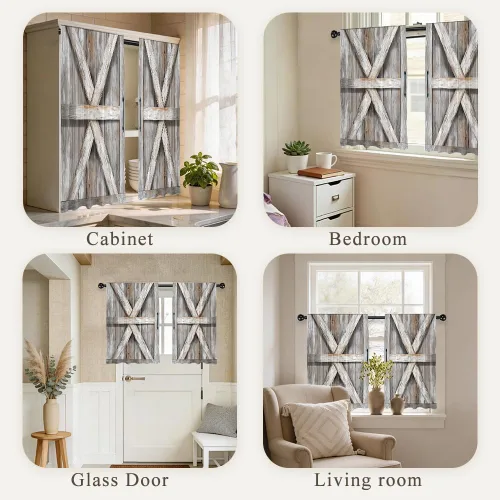 Vista 6 de Cortinas cortas de cocina de poliéster con estampado para puerta de granero, 27.5 pulgadas de ancho x 36 pulgadas de largo, cortinas de puerta
