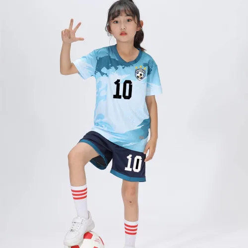 Vista 2 de Casmyd Me-Ssii 10 - Camiseta de fútbol argentina y pantalones cortos para niños y jóvenes 2022 para la Copa Mundial de Fútbol Deportivo Kit