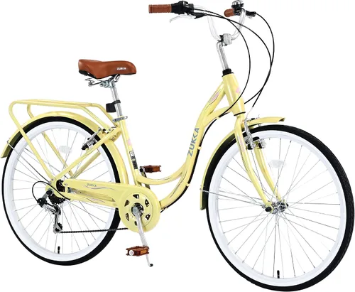 Vista 10 de MEGHNA Beach Cruiser Bike Low Step - Through 24 inch/26 inch Bike Elegant Lady Bike V - Brake 7 Speed Cruiser Bike with Rear Rack Bell for Girls