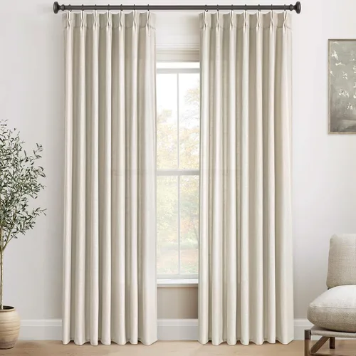 Vista 21 de Cortinas de lino de 63 pulgadas, juego de 2 paneles para sala de estar, beige natural, cortinas con pliegues pellizco entrenadas con memoria