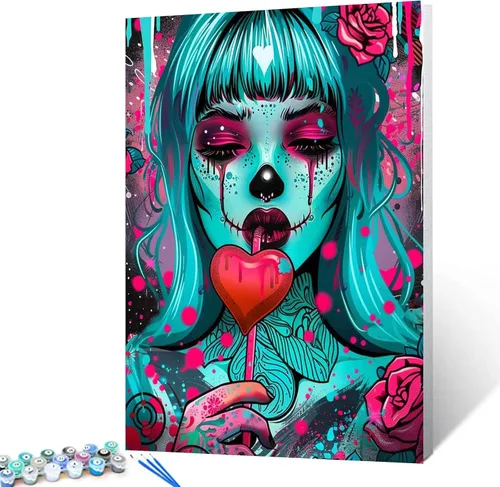 Vista 14 de Kits de pintura de diamantes 5D para adultos, Terror Girl Taladro completo, punto de cruz de diamante redondo, no hables, pintura de diamantes por