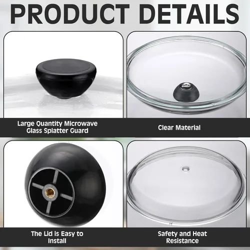Vista 4 de LemonRoad Paquete de 3 cubiertas de vidrio para salpicaduras de microondas de 10 pulgadas para alimentos, cubierta de utensilios de cocina de vidrio